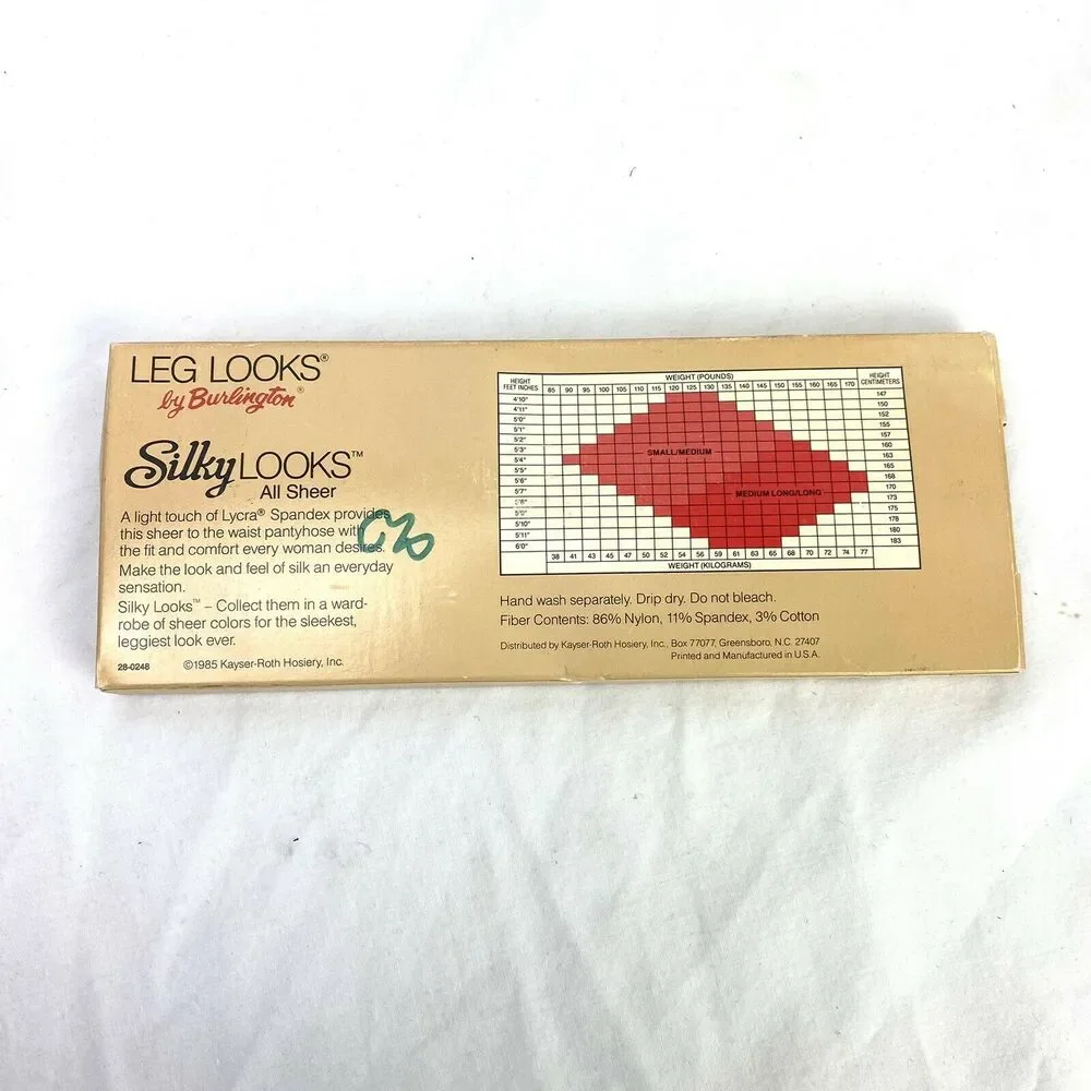 Vintage 1985 Leg Looks Burlington All Sheer Silky Comfort Pantyhose Cream Rose